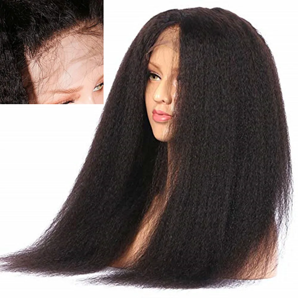 Бразильский яки прямой полный парик шнурка предварительно выщипанный Glueless кудрявый прямой HD полный шнурок человеческих волос парики с детскими волосами для женщин