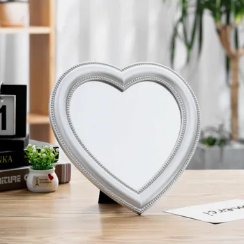 

Makeup Mirror Dressing Table Mirror Vanity Heart-Shaped Mirror Silver Wall Mounted Dual-Use Mirror Girl Room Wall Decoration