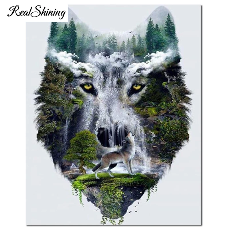 

Full Drill Square/round 5D DIY Diamond Painting Cross Stitch puzzle wolf Diamond Embroidery Waterfalls Mountain decor FS6958