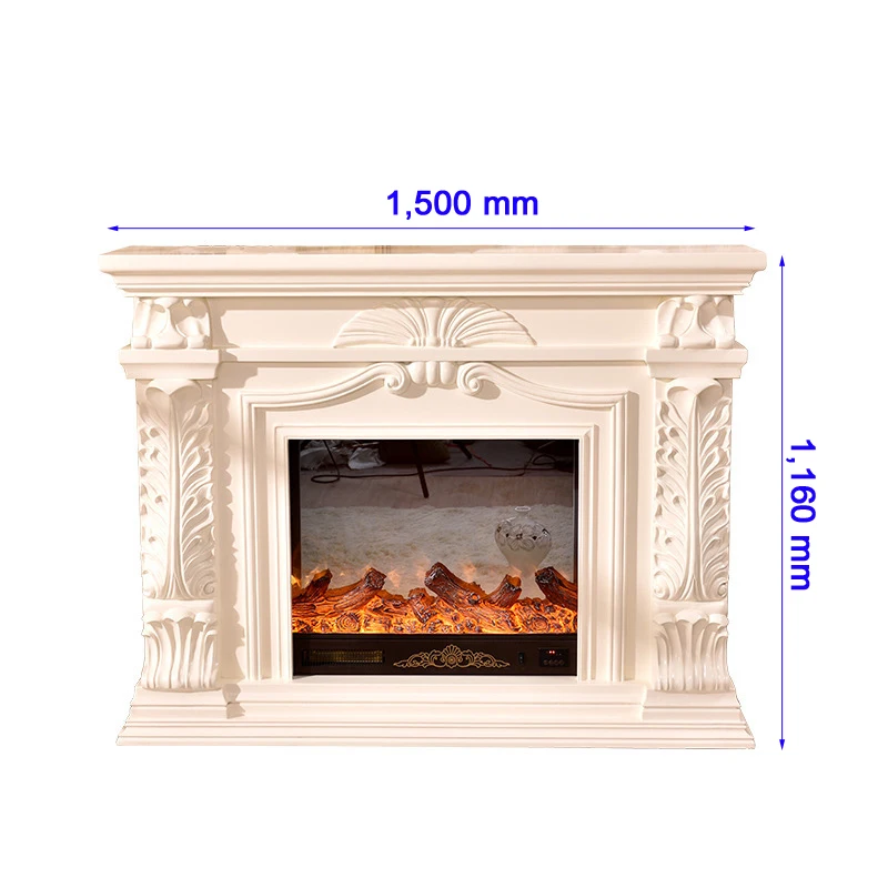 English Style Fireplace Set W150cm Wood Mantel Electric Insert Firebox Living Room Chimney Warm Air Blower LED Optical Flame