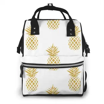 

Gold Pineapple Pattern Nappy Backpack Mummy Bag Large Capacity Mom Baby Multi-function Waterproof Outdoor Travel Diaper Bags
