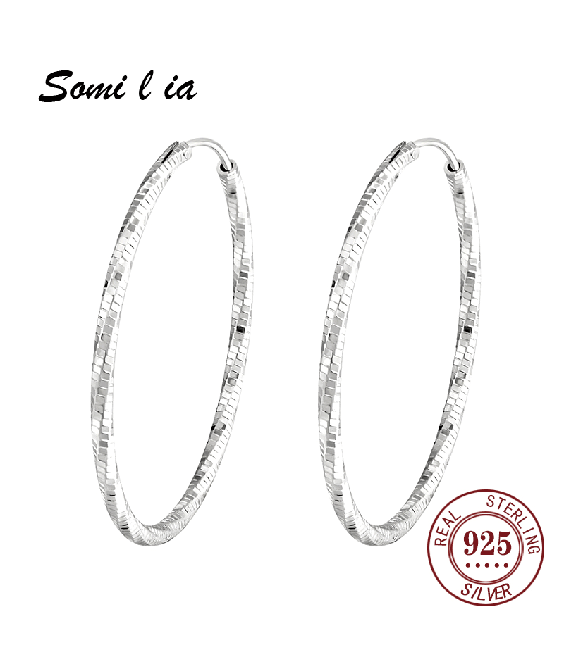 Somi l ia 100% 925 Sterling Silver 30-50mm Big Circle Hoop Earring for Woman Fashion Simple Classic 925 Silver Fine Jewelry Gift