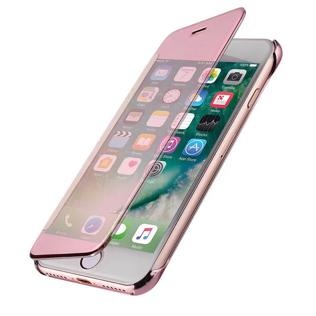 Luxury Flip Case For iphone 6 S 6s 7 8 Plus 5 5S SE X 6Plus 6SPlus 7Plus 8Plus Cover Clear PC View Windows Mirror Coque Luxury Flip Case For iphone 6 S 6s 7 8 Plus 5 5S SE X 6Plus 6SPlus 7Plus 8Plus Cover Clear PC View Windows Mirror Coque