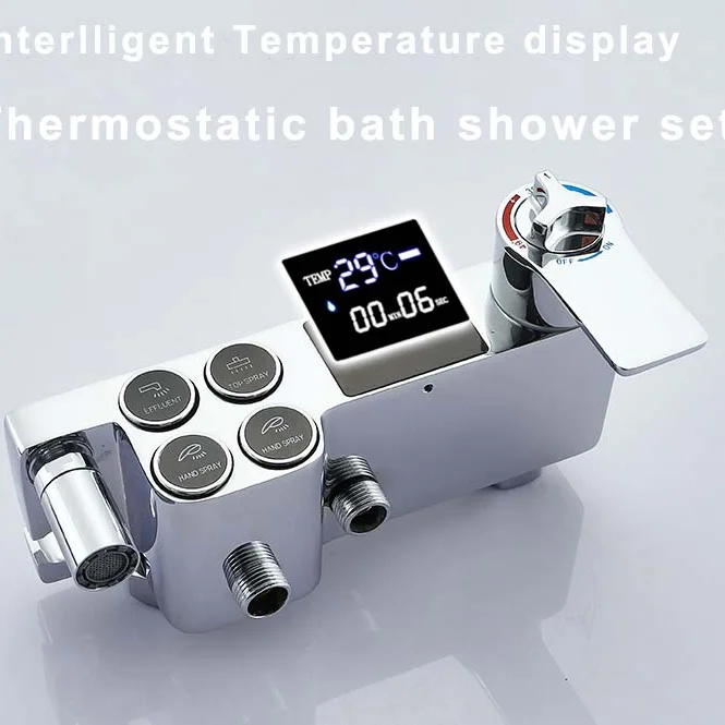 Chrome Digital Shower System Quality Brass Thermostatic Bathroom Mixer Faucets Wall Mounted Hot Cold Bathroom Digital Shower Set