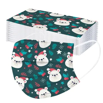 

50pcs Adult's Cute Bear Printed Mask Masque Disposable Breathable Face Mask Industrials 3ply Non-woven Ear Loop Masks Маска
