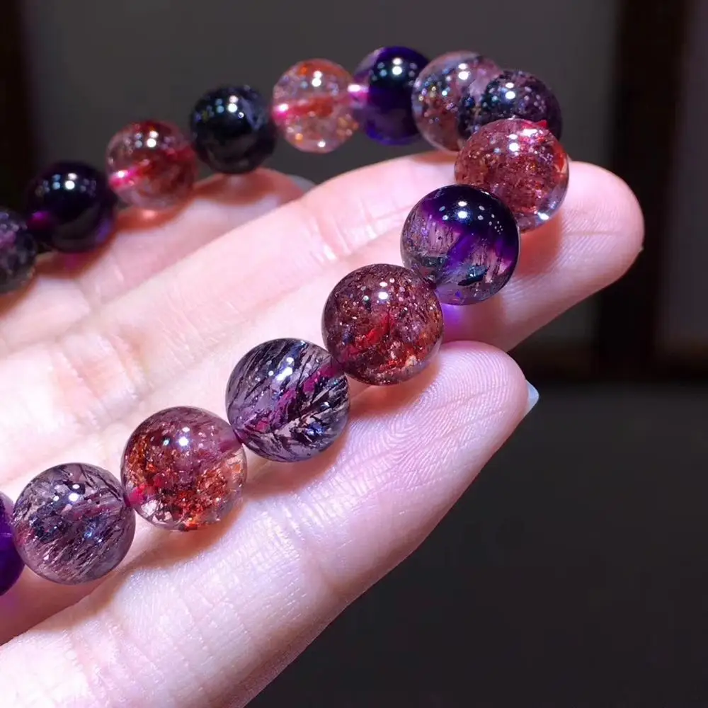 Сертификат натуральный Lepidocrocite КВАРЦ СУПЕР семь 7 рутиловых хрустальные прозрачные круглые бусины браслет 9,7 мм для женщин и мужчин AAAAAA