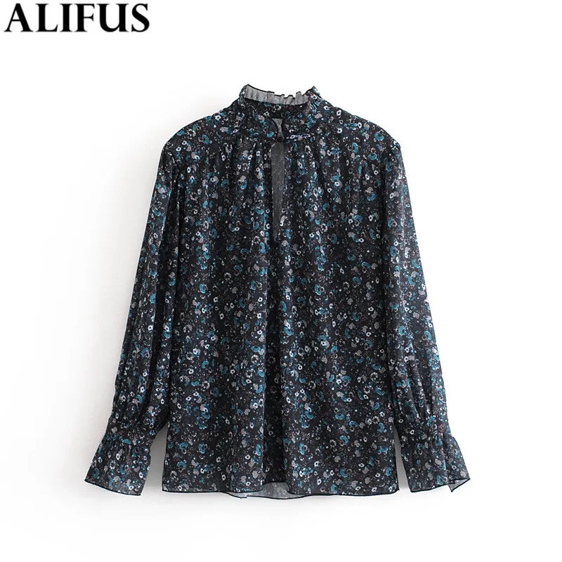 

Fashion Za Women Shirt 2019 Floral Print Casual Ruffled Collar Shirts Blouses Loose Oversized Ladies Long Sleeve Blusas Tops