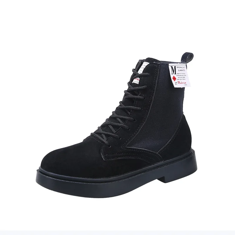 

Mu zi yi Women's Versatile Boots Tube Casual Leather Boot WOMEN'S Suede Shoes Export Flat Top Shoes