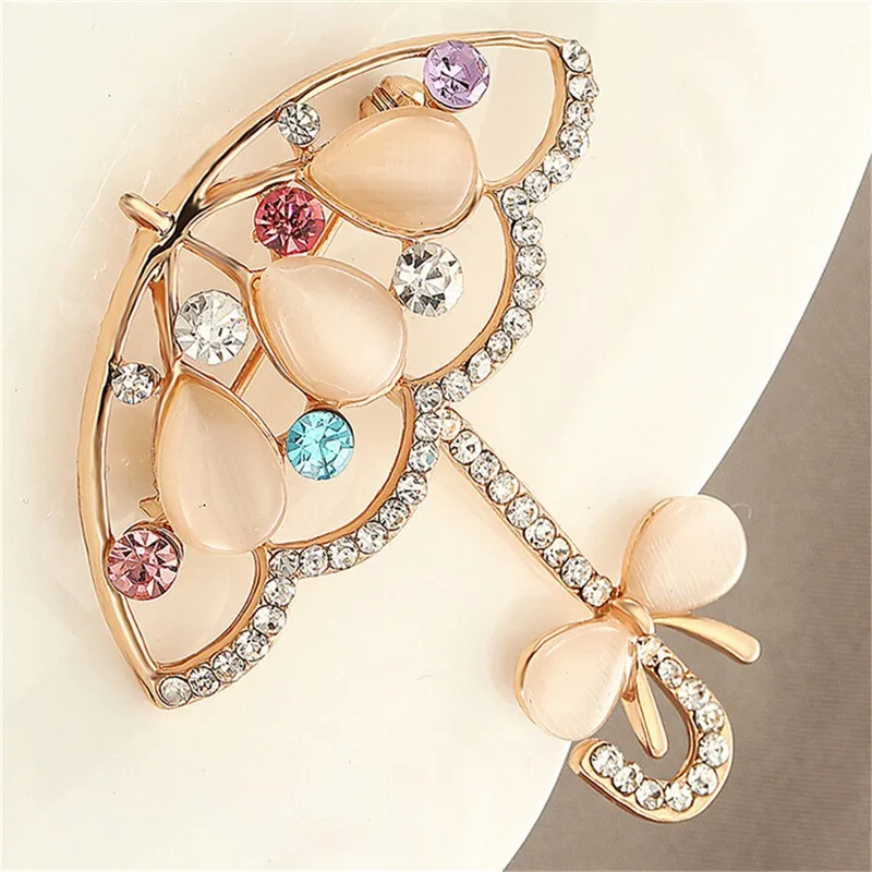 

Korean Brooch Pin Umbrella Design with Opal Stone and Rhinestone Style for Women Wedding and Party Jewelry