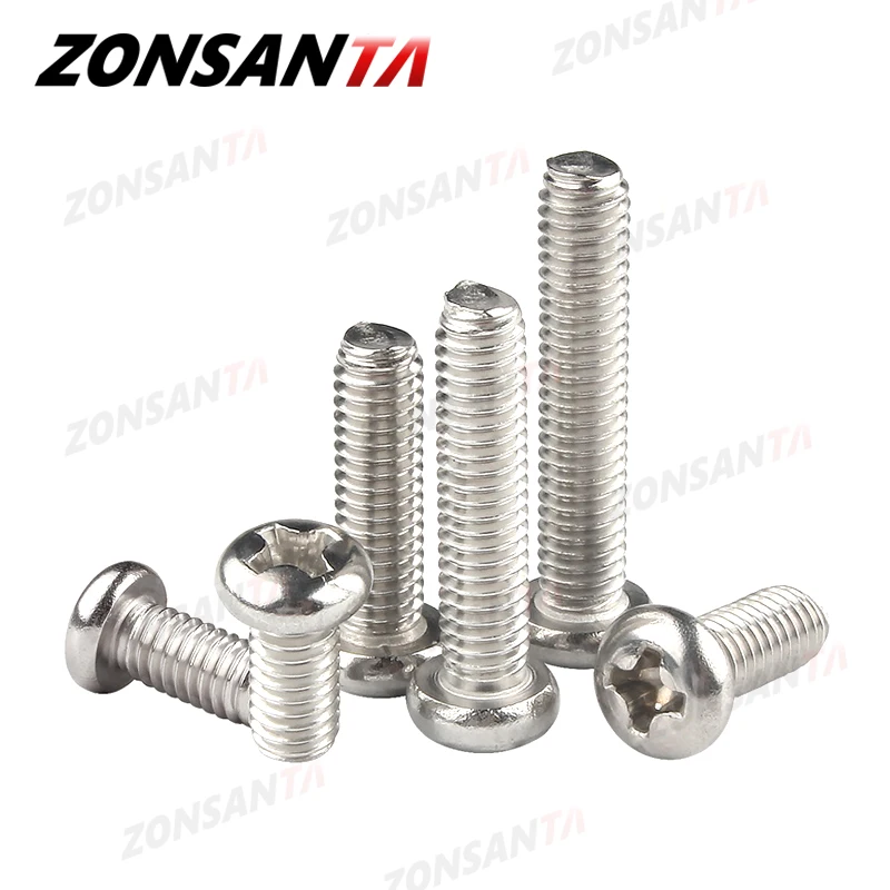 ZONSANTA M1.6 M2 M2.5 M3 M4 M5 M6 DIN7985 GB818 304 Stainless Steel Cross Recessed Pan Head Screw Phillips TV Computer Bolts cross recessed pan head screw