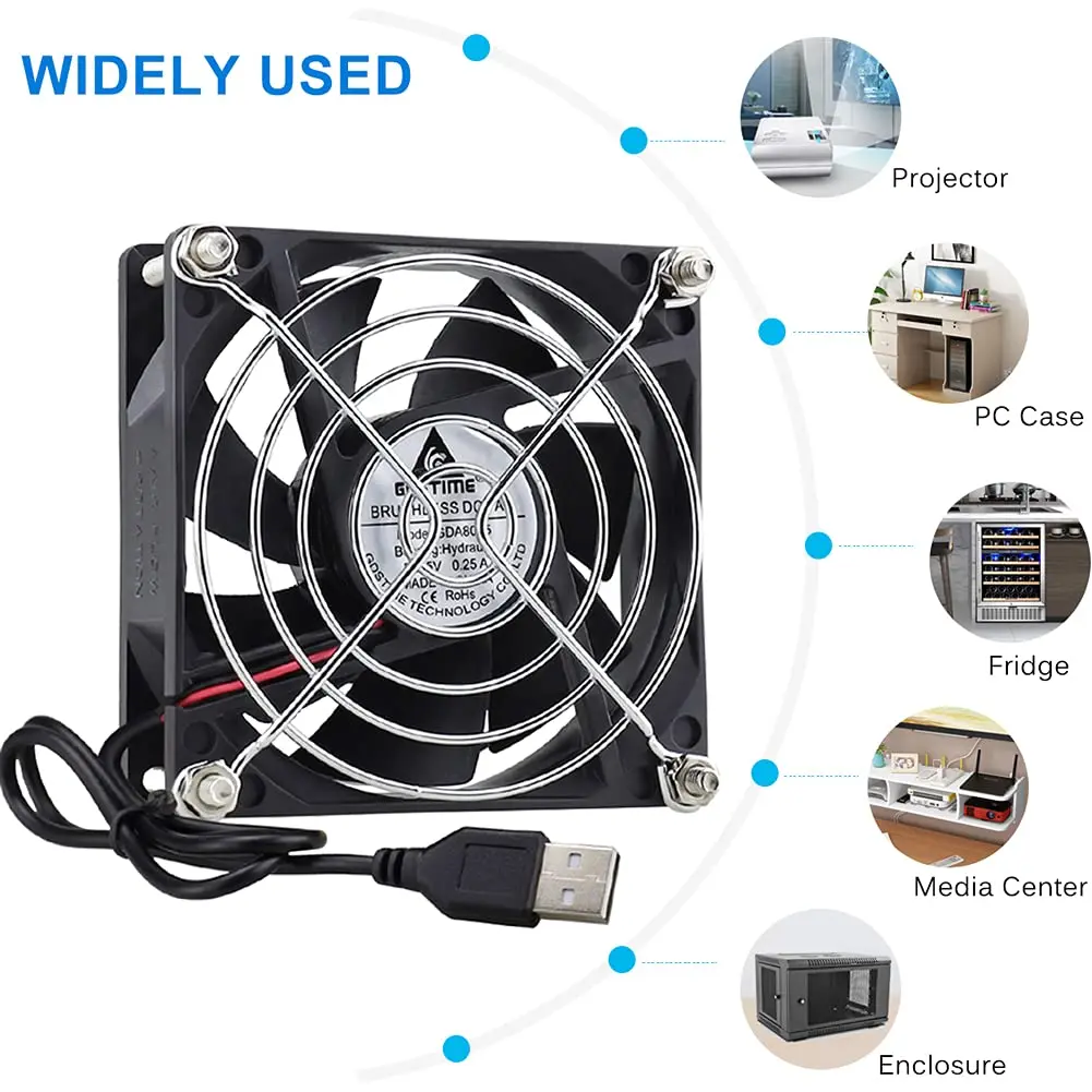 Gdstime 80 mm Ventilador Axial de Refrigeração Usb 80 mm x 25 mm 8025 sem Escova Computador Case Cooler para Computador Portátil Computador Indústria Peças Ventiladores e resfriadores - Imagem 2