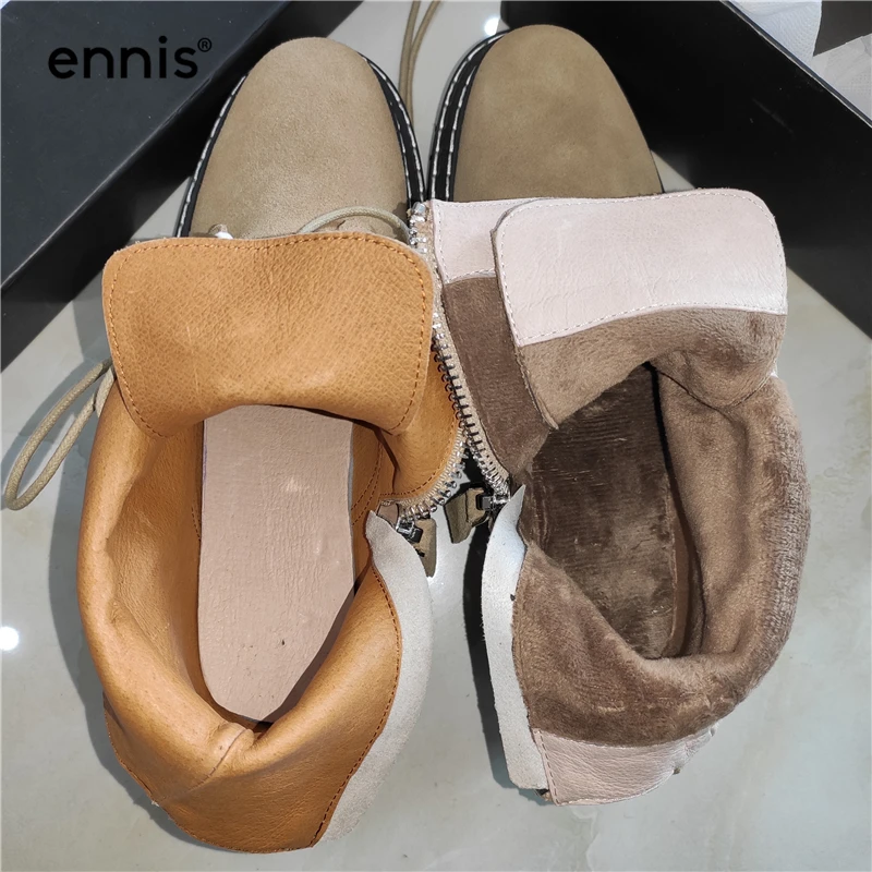 ENNIS Autumn Winter Women Boots Genuine Leather Platform Thick Sole Martin Boots Lace Up Ankle Boots Suede Zip Shoes A9160
