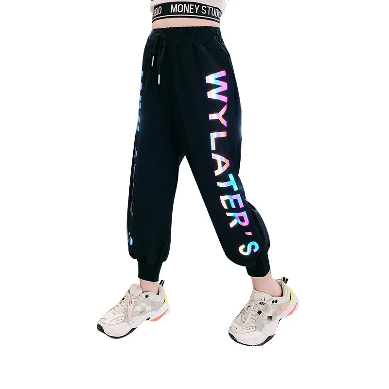 2020 Zomer Meisjes Broek Reflecterende Joggers Meisjes Harembroek Track Dunne Joggingbroek Brief Gedrukt Broek Mode Meisjes Kleding