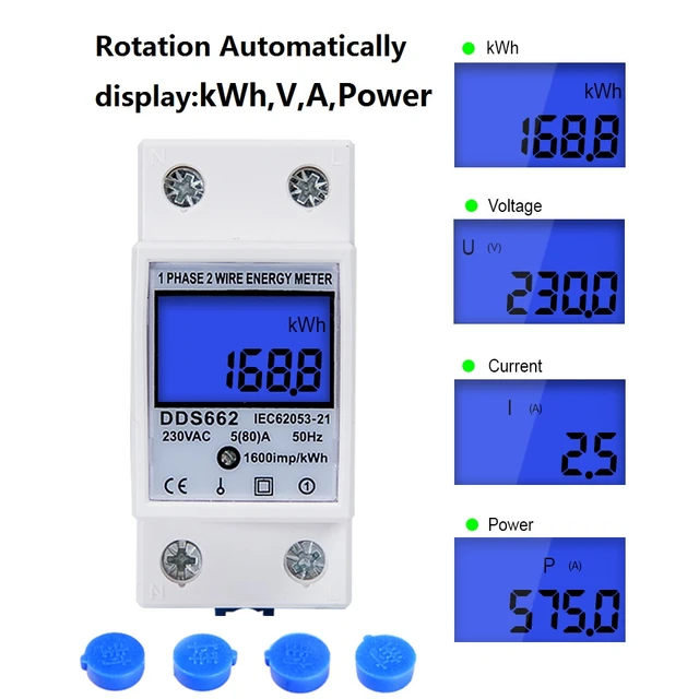 Compteur d'énergie numérique, 5(80)A 230V DIN RACanon 50Hz KWH DIN RACanon  METER, écran LCD, DDS662 numérique monophasé, Cristal du compteur kWh -  AliExpress