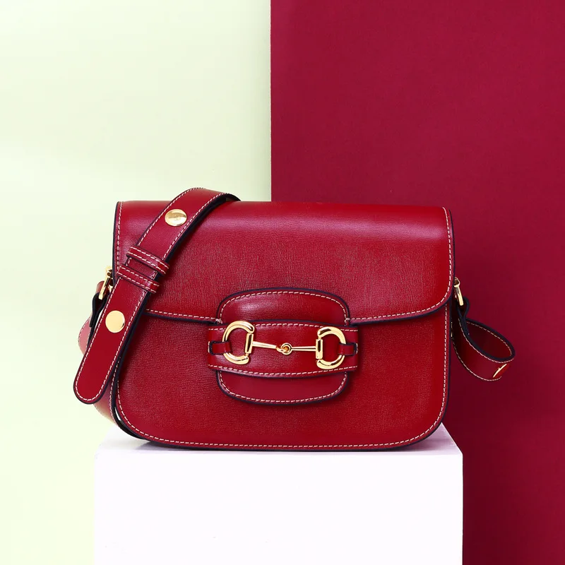 

High Quality Saddle WOMEN'S Bag Genuine Leather 1955 Horsebit Buckle Square Bag 2020 New Style Online Celebrity Celebrity Style