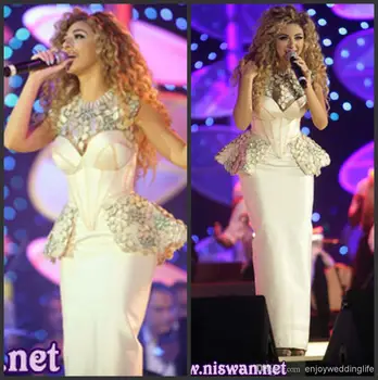 

free shipping hot sexy myriam fares handmade colorful crystal white long vestido de festa party prom gown Mother of Bride Dress