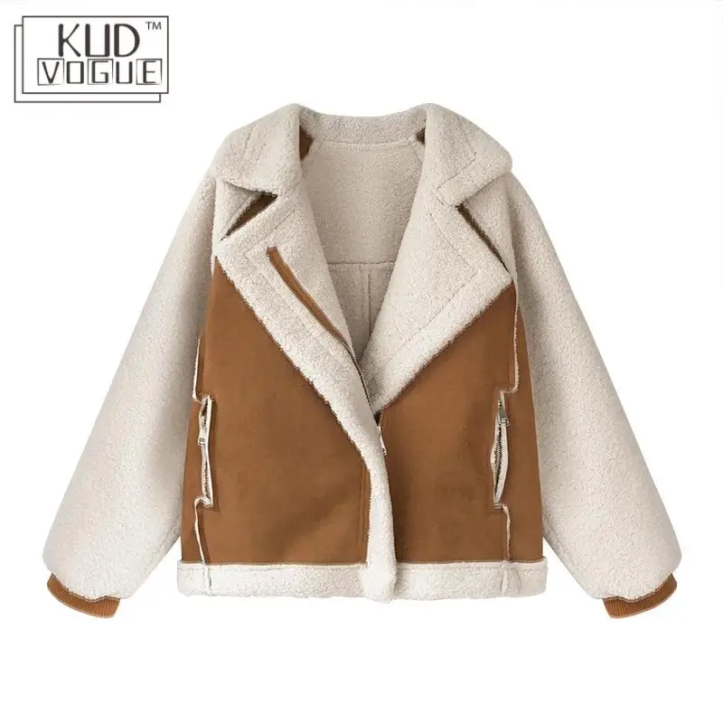 Very best Women Winter Oversized Teddy Jacket Chic Faux Suede Fur Collar Coats Aviator Motorcycle Biker Jacke