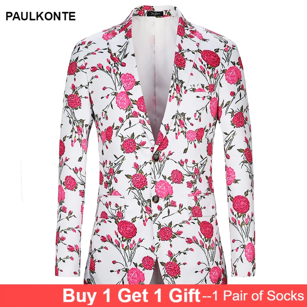 PAULKONTE 2019 New Flower Print Mostly Male Dress Jacket Coat Fashion High Quality Slim Fit Male Blazer Classic Men's Jacket PAULKONTE 2019 New Flower Print Mostly Male Dress Jacket Coat Fashion High Quality Slim Fit Male Blazer Classic Men's Jacket