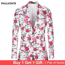 PAULKONTE 2019 New Flower Print Mostly Male Dress Jacket Coat Fashion High Quality Slim Fit Male Blazer Classic Men's Jacket