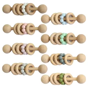 

Baby Wooden Teether Rattles Teething Nursing Soother Beads Ring Toddler Molar P31B