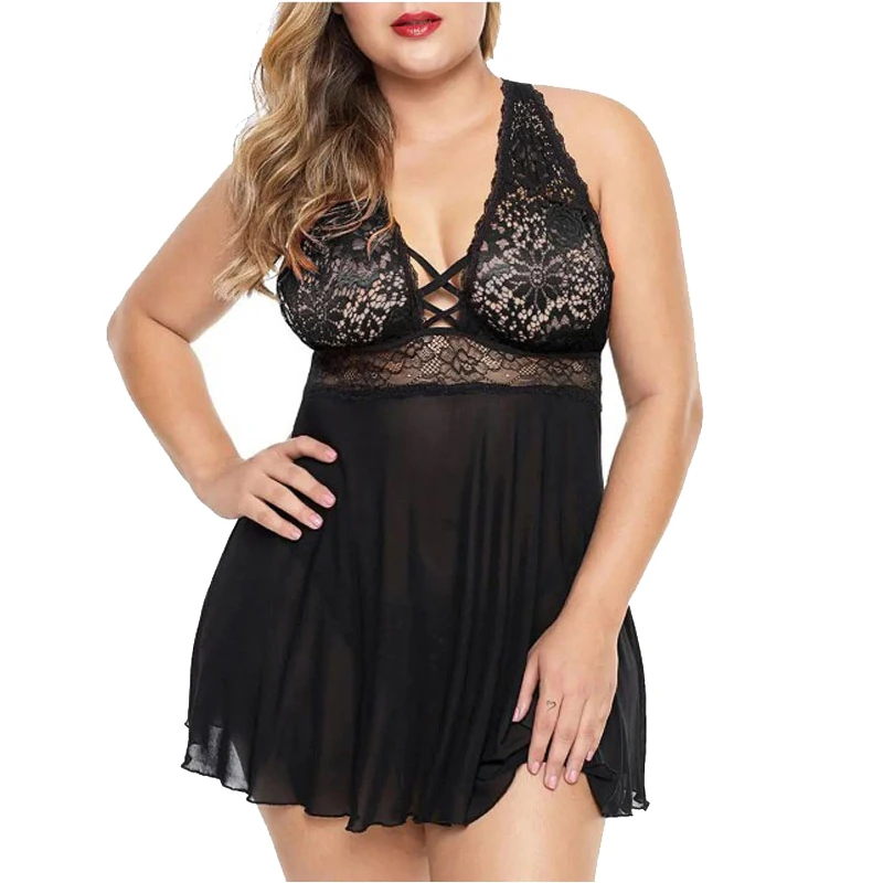 

6XL Plus Size Women Lace Hollow Out Underwear Sexy Lingerie Nightdress Suspender Skirt Large Size Pajama Exotic Dresses Apparel