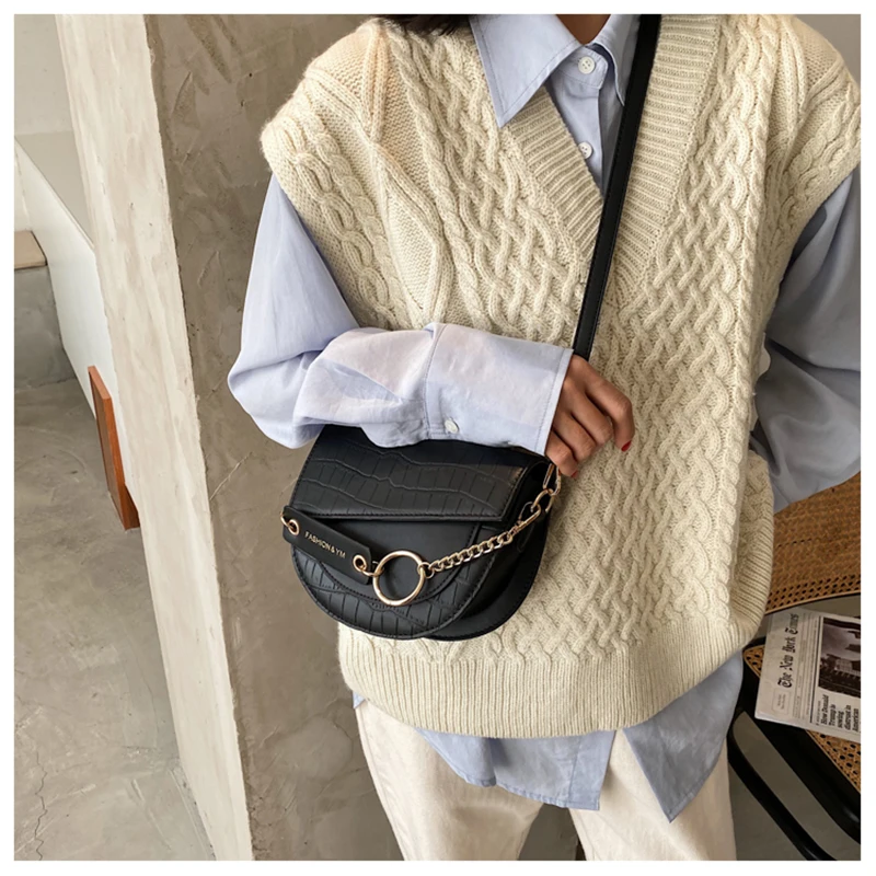 

Crossbody Bags for Women 2021 Luxury Brand Crocodile Semicircle Saddle Bags Leather Handbags Bags Designer Ladies Shoulder Bags