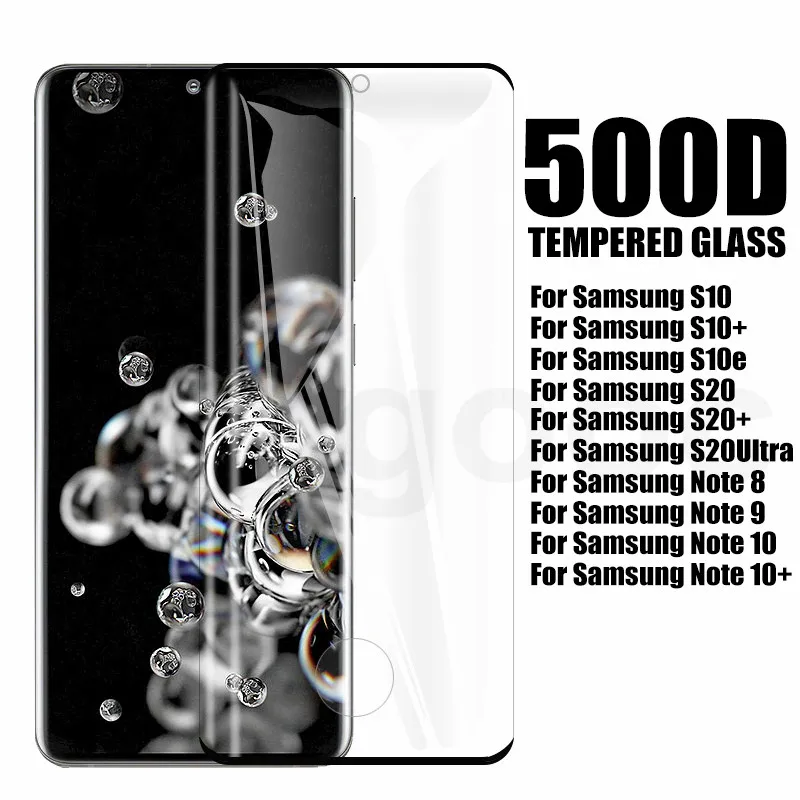 500D Curved Protective Tempered Glass on For Samsung Galaxy S10E S9 S10 S20 Plus S20Ultra Note 8 9 1