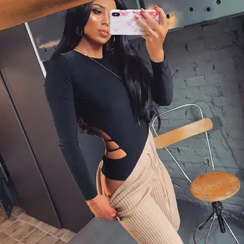 

Hirigin Autumn Women Bodysuit Long Sleeve Solid Fashion Bodycon Bandage Sexy Backless Jumpsuit Romper Tops Blouse