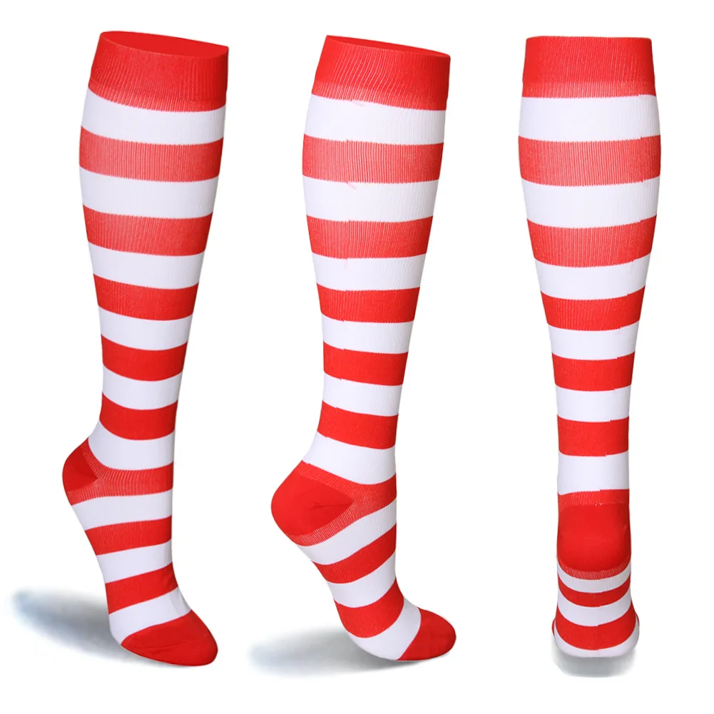 Men&Women Compression Socks Leg Support Stretch Outerdoor Breatheable Colorful Stripe Knee High Sock DropShip for Chirstmas Gift