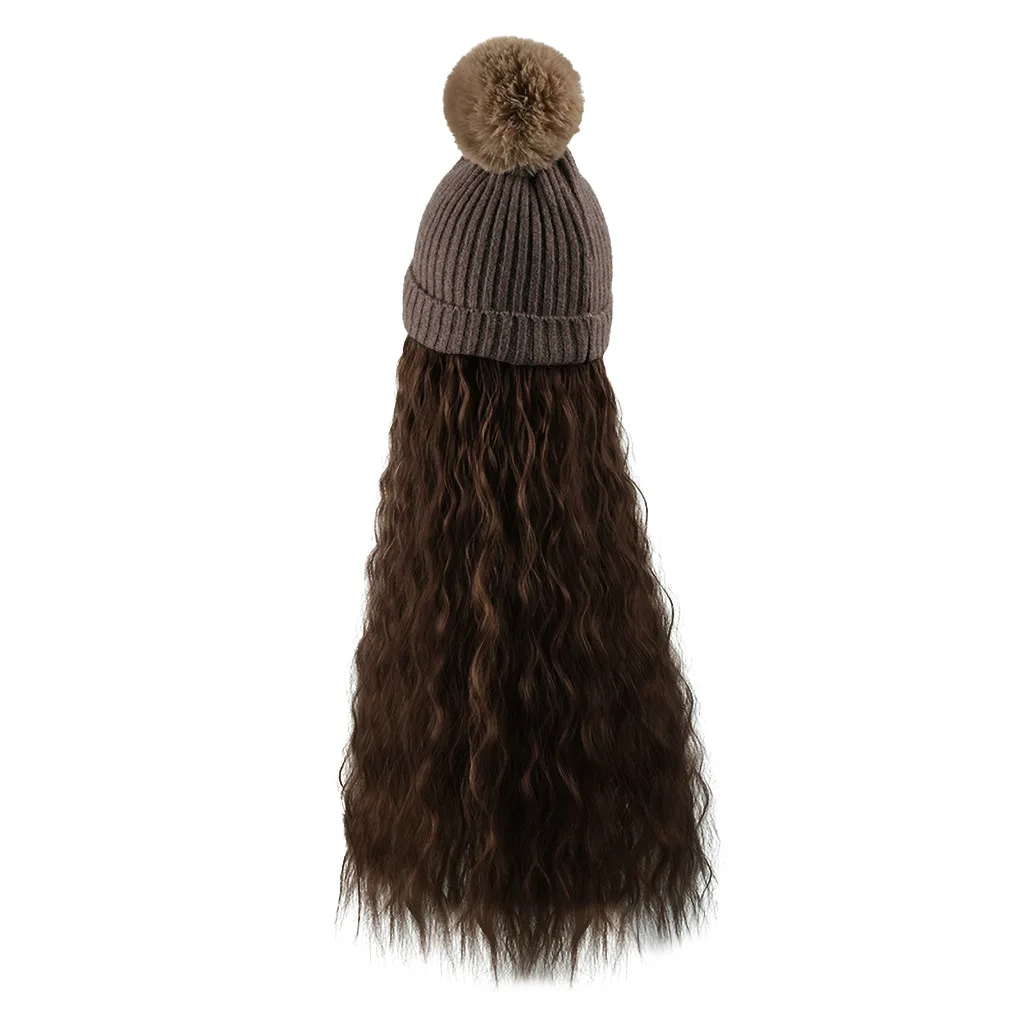 Feitong Women Beanie Wig Hat Long Curly Wig Cap Long Hair Baseballs Cap Casual Cool Girl Hat With Wig шапка женская