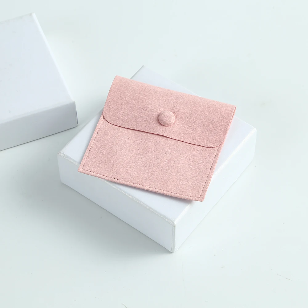 20 Microfiber Snap Button Pouch Pink Wedding Favor Bags Velvet Jewelry Ring Brooch Necklace Packaging Organizer Envelope Bag