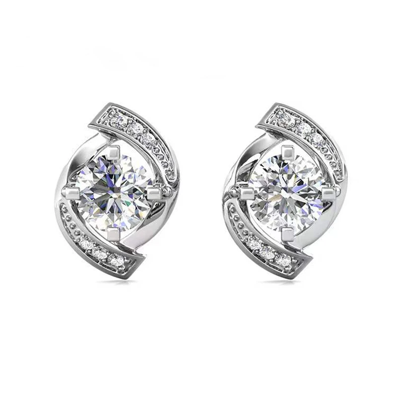 

Trendy 0.3ct D Color VVS1 Round Moissanite Stud Earrings Plated White Gold 925 Sterling Silver Irregulare Diamond Ear Studs Gift