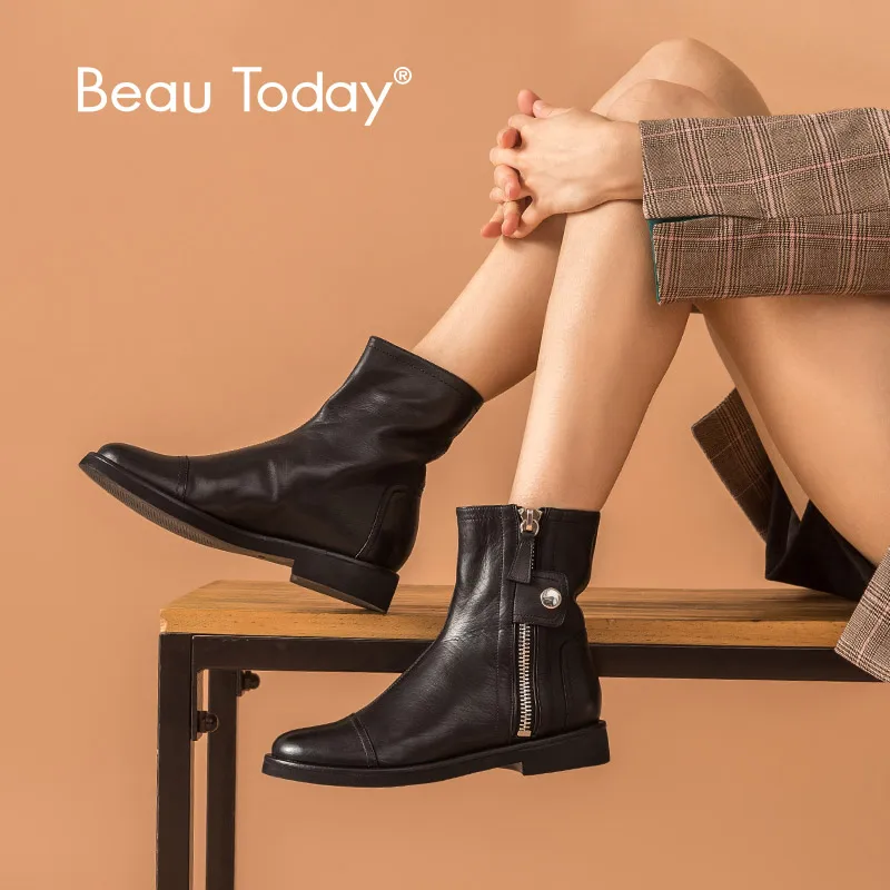 Женские ботильоны из телячьей кожи BeauToday осенне зимние модные женские ботинки