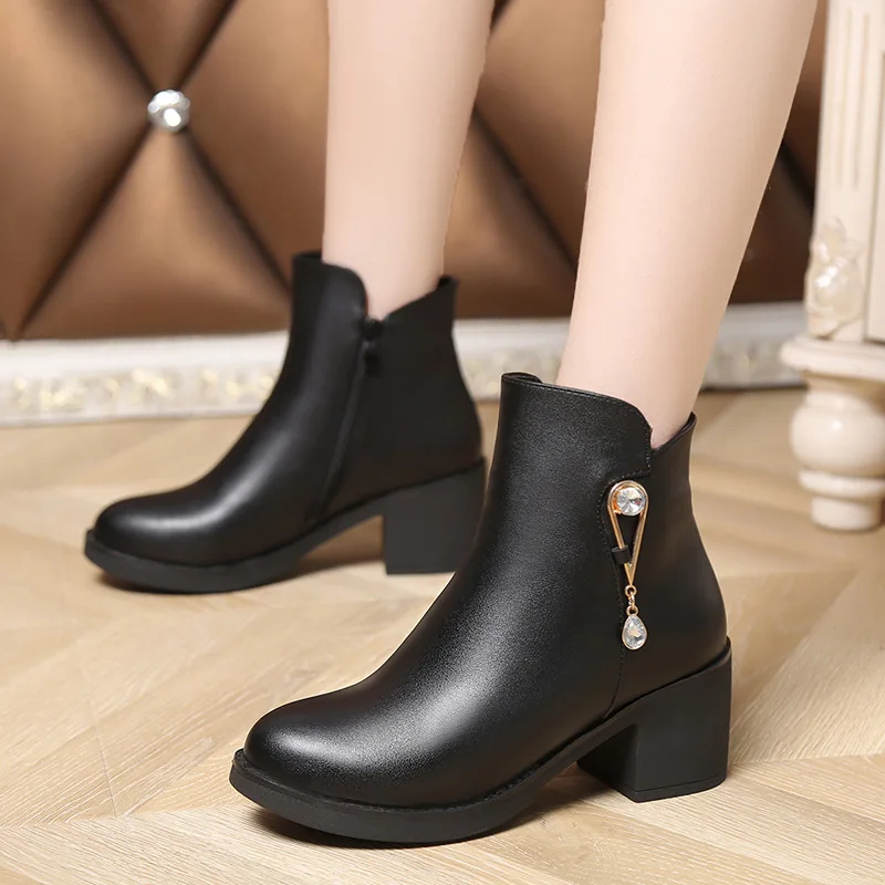 

Autumn And Winter Women's Boots 2018 Winter Korean-style Chunky-Heel Short Boots Women's High-Heel plus Velvet Solid Color Tube