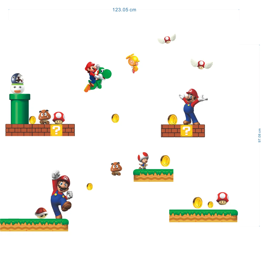 Cartoon Super Mario Bros PVC Wall Stickers Decals kids room Nursery Home Decor Mural for Boy Bedroom Mural Art poster