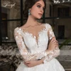 Customized Luxury Long Sleeve Flower Lace Vintage Wedding Dresses Elegant Scoop Neck Applique Beades Cathedral Train Bridal Gown 3