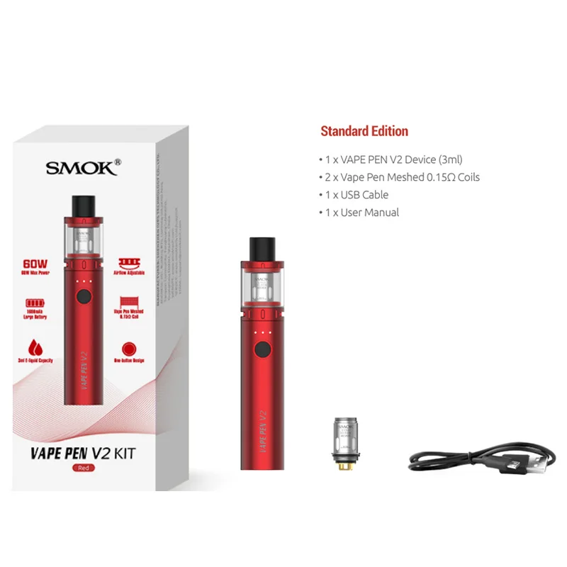 SMOK-Kit de vaporizador de cigarrillo electrónico, vaporizador de 60W, batería de 1600mAh, tanque de 3ml, malla de 0,15 ohm, bobinas, 22 - Imagen 2