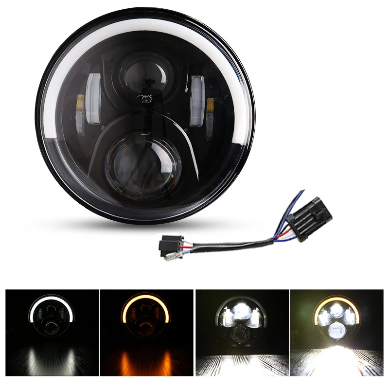50w Halo light Black 7 дюймовый светодиодный супер яркий Halo фар Универсальный монтажный кронштейн для Cafe Racer Choppers Honda Yamaha аксессуары - Цвет: 50w Halo light Black