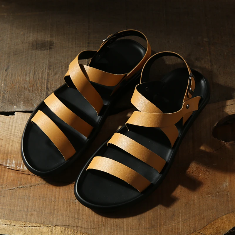 UNN мужские сандалии летние мужские модные сандалии-гладиаторы сандалии из кожи с пряжкой на ремешке мужские повседневные белые сандалии на плоской подошве