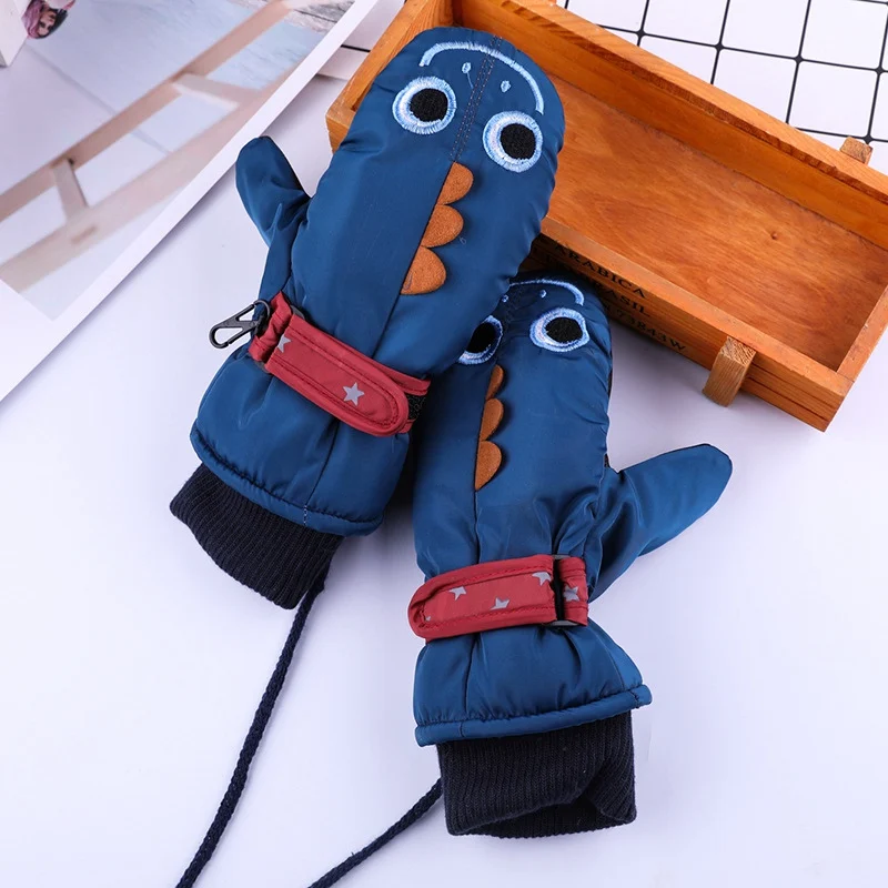 Hot Cartoon Thicken Non-slip Boys Girls Snow Mittens Plush Velvet Kids Ski Gloves Windproof Waterproof Children Snowboard Gloves