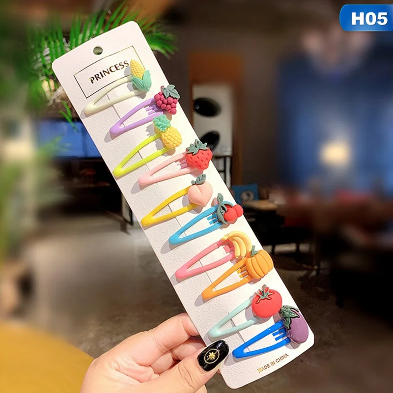 H05 10 шт./Партия девочек милые Мультяшные животные фрукты 5 см заколки для волос детские прекрасные заколки для волос Детские аксессуары для волос - Цвет: H05