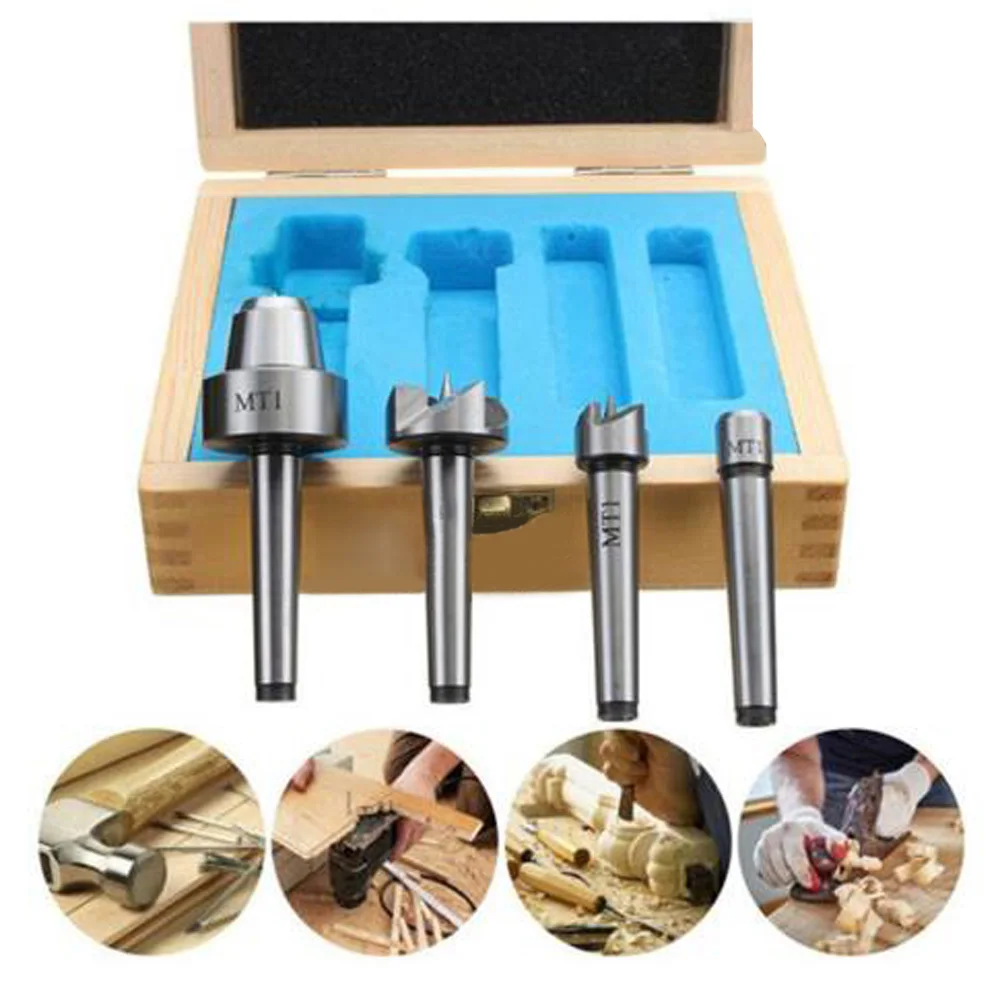 

4PCS Steel MT1 Wood Lathe Live Center And Drive Spur Cup Arbor With Wood Case Sturdy And Durable Brand New And High Quality