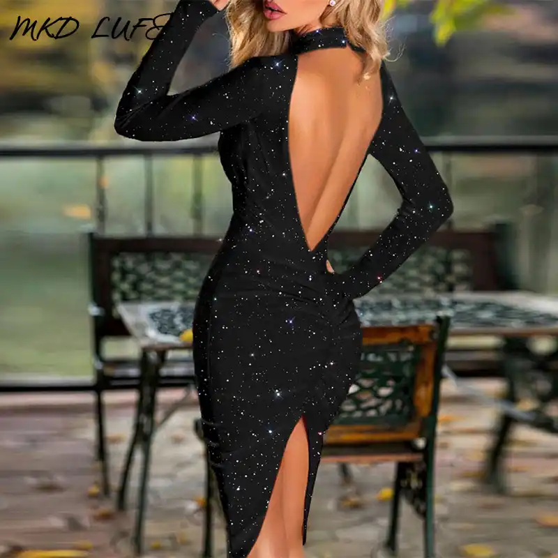 vestido manga longa aberto nas costas