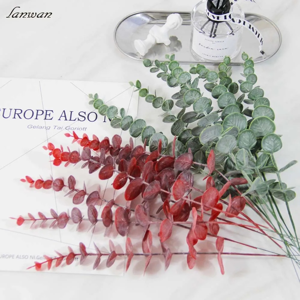 

1 Branch Simulation Green Plant Single Eucalyptus Leaf Imitation Dry Branch Artificial Fake Flower Wedding Decor Prop Home Decor