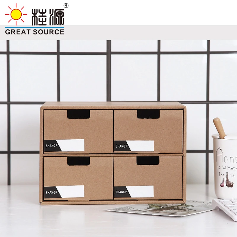 MQQ 2 Layers Storage Composable Cabinet Office 4 Drawers Corrugate Foldable Home Storage Kraft Paper Environment Friendly(2PCS)