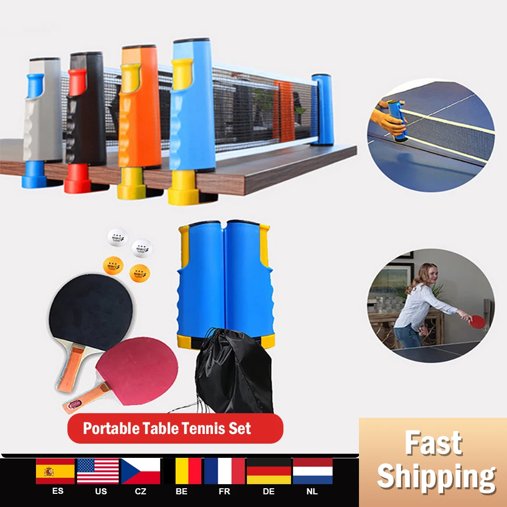 

Portable Table Tennis Set Retractable Table Tennis Net Rack 2 Table Tennis Bats 4 Balls Fit For Home Office Play Table TennisNew