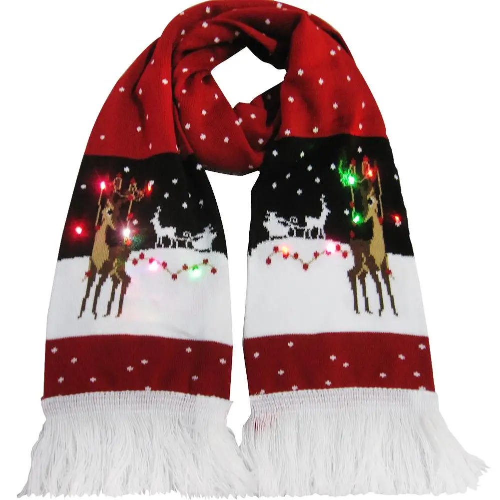 Рождественский светодиодный шарф, зимний теплый вязаный шарф с кисточками, вечерние рождественские украшения для дома для детей, подарок для девочек - Цвет: C
