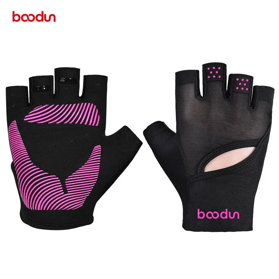 Boodun эластичные перчатки для тренажерного зала, фитнеса, гантели, Кроссфит, для велоспорта, для тяжелой атлетики, бодибилдинга, дышащие, противоскользящие спортивные перчатки - Цвет: Black-Pink
