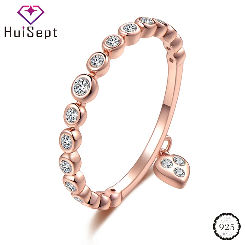 

HuiSept Silver 925 Jewelry Rings for Women Heart-shape Zircon Gemstone Ring Wedding Promise Party Gift Wholesale Rose Gold Color