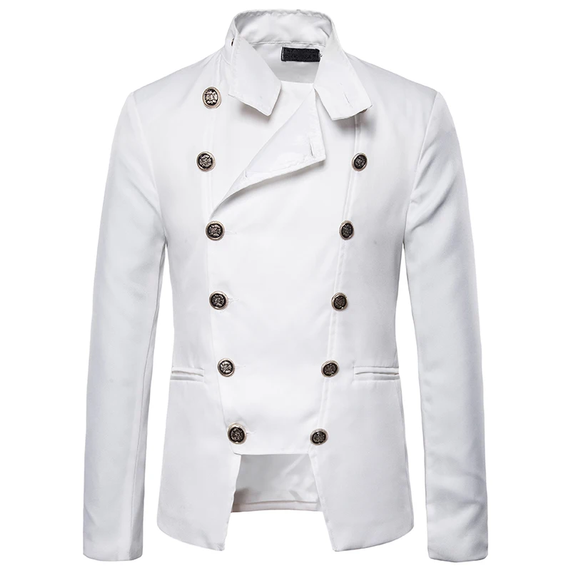 Double-breasted Blazer For Men New England Style Blazer Homme Slim Stage Costumes For Singers Mens Night Club Men's Jackets - Цвет: White